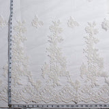 1 Yard Beaded and Corded Bridal Lace Fabric Embroidered on Polyester Net Mesh