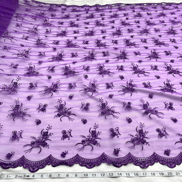 Beaded Lace Fabric on Polyester Net Mesh