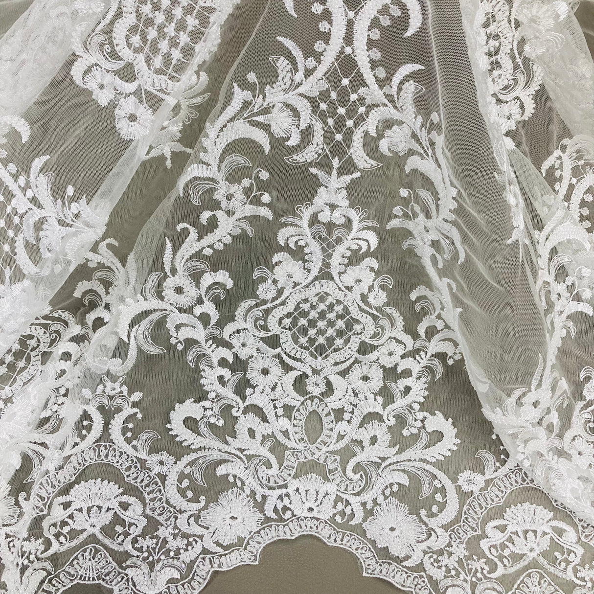 Beaded Lace Fabric on Polyester Net Mesh