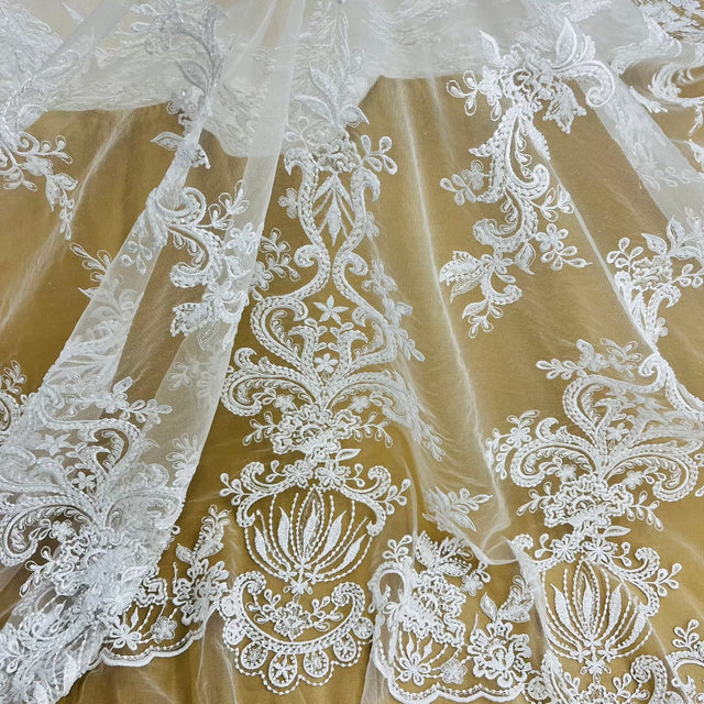 Beaded Lace Fabric Embroidered on Polyester Net Mesh