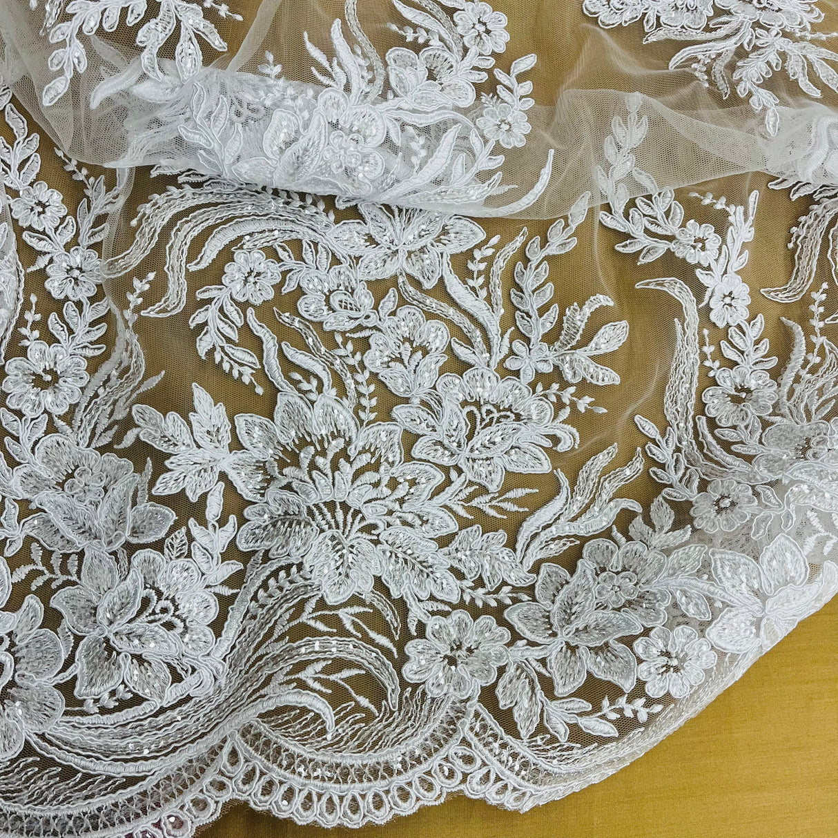 Beaded Corded Bridal Lace Fabric