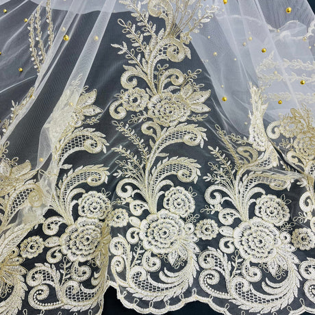Beaded Corded Lace Fabric