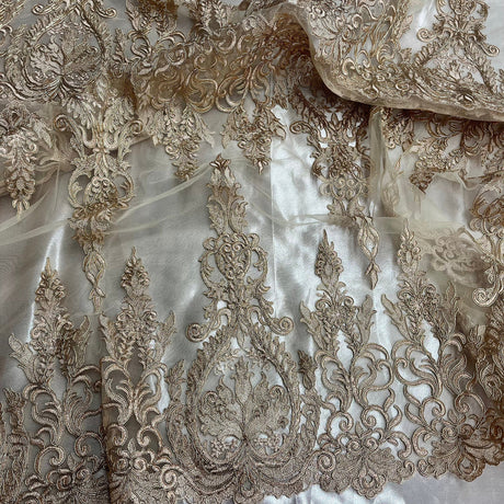 1 Yard Corded Bridal Lace Fabric Embroidered on 100% Polyester Net Mesh 52" Wide
