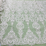 1 Yard 54" Wide Corded Bridal Lace Fabric Embroidered on 100% Polyester Net Mesh
