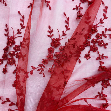 Beaded Lace Fabric on Polyester Net Mesh 54"