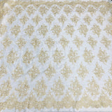 1 Yard Corded Bridal Lace Fabric Embroidered on 100% Polyester Net Mesh White