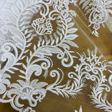 Corded Bridal Lace Fabric on Polyester Net Mesh