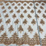 Beaded Corded Lace Fabric on Polyester Net Mesh