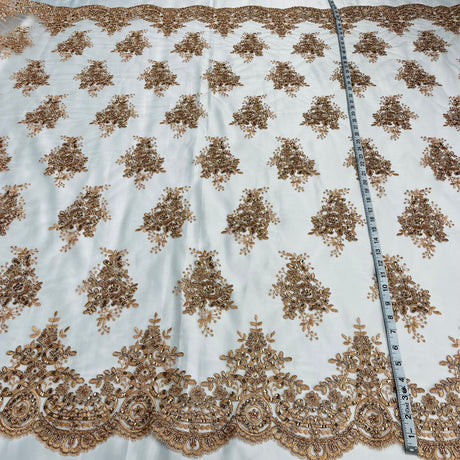 Beaded Corded Lace Fabric on Polyester Net Mesh