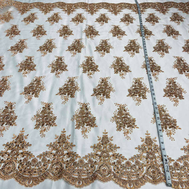 Beaded Corded Lace Fabric on Polyester Net Mesh