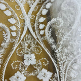 Beaded Lace Fabric on Polyester Net Mesh