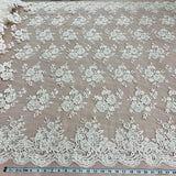 1 Yard Stunning Beaded and Corded Bridal Lace Fabric Embroidered on 100% Polyester Net Mesh White