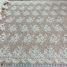 1 Yard Stunning Beaded and Corded Bridal Lace Fabric Embroidered on 100% Polyester Net Mesh White