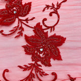 Beaded Sequined Lace Fabric Red