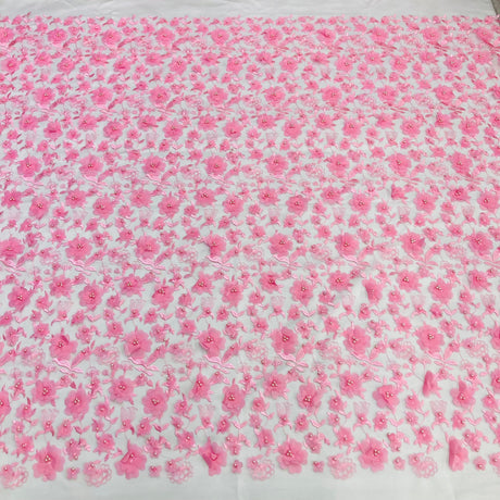 Beaded 3D Floral Lace Fabric