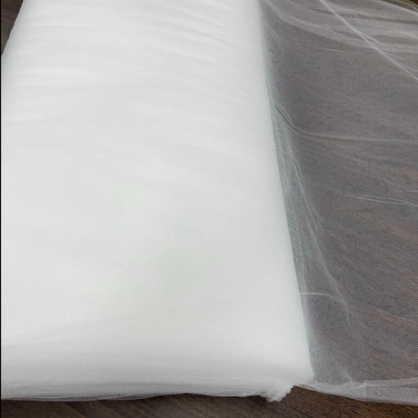 Illusion Tulle Mesh Polyester Fabric - White, Wrinkled Texture, 108" Width (1 Yard)