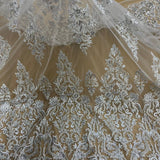 Beaded Sequined Lace Fabric Ivory