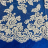 1 Yard Elegant Beaded and Corded Bridal Lace Fabric Embroidered on 100% Polyester Net Mesh White