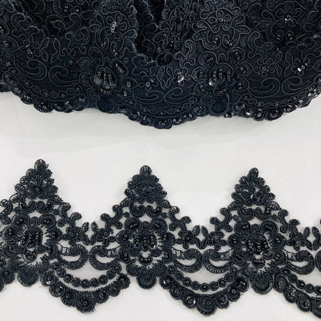 Beaded Corded Lace Trim 4.5" Polyester Net Mesh