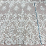 1 Yard Exquisite Bridal Lace Fabric Embroidered on 100% Polyester Net Mesh White
