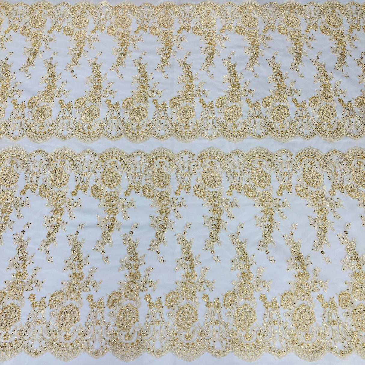 Beaded Corded Bridal Lace Fabric