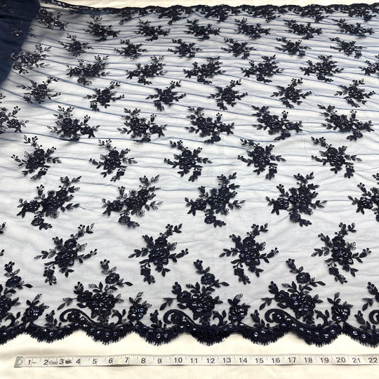 1 Yard Corded Bridal Lace Fabric Embroidered 100 Percent Polyester Net Mesh 50 inch Width