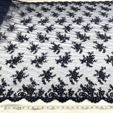 1 Yard Corded Bridal Lace Fabric Embroidered 100 Percent Polyester Net Mesh 50 inch Width