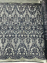 Heart Sequin Damask Polyester Fabric - Heart Damask, Iridescent Sequins, 54" Width (1 Yard)