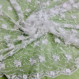 1 Yard Elegant Beaded and Corded Bridal Lace Fabric Embroidered on 100% Polyester Net Mesh White