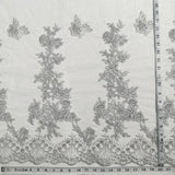 1 Yard Beaded Corded Bridal Lace Fabric Embroidered on Polyester Net White