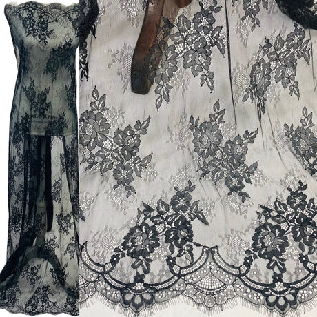 3 Yards Chantilly Embroidered Lace Fabric with Eyelash Scallop