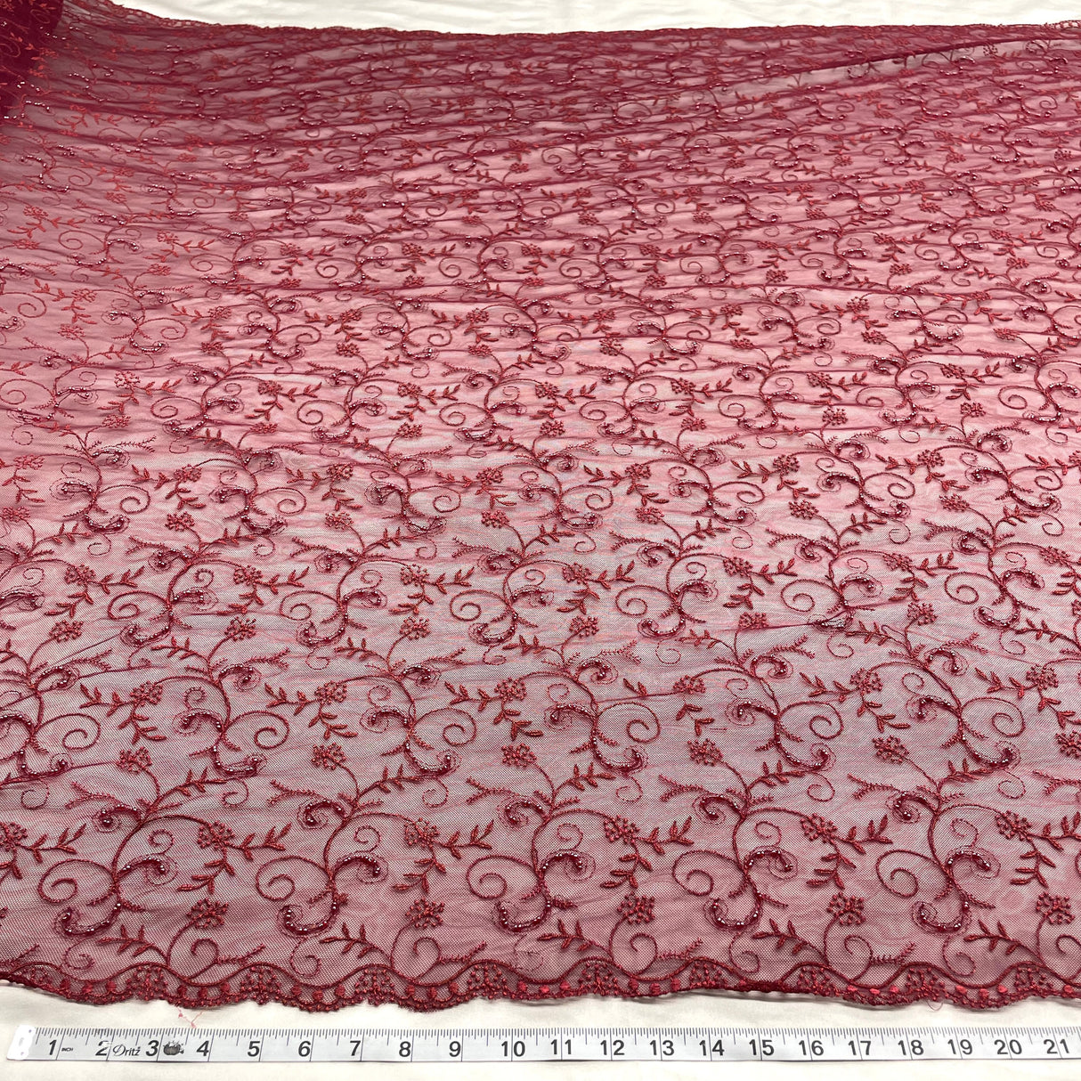 Beaded Lace Mesh Red