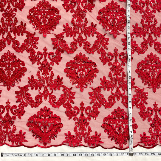 1 Yard Beaded Lace Fabric Embroidered 100 Percent Polyester Net Mesh 56 inch Width