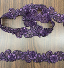 Beaded Corded Lace Trimming Embroidered On 100 Percent Polyester Organza Fabric - 2" Width, 21 Colors (1 Yard)