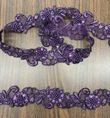 Beaded Corded Lace Trimming Embroidered On 100 Percent Polyester Organza Fabric - 2" Width, 21 Colors (1 Yard)