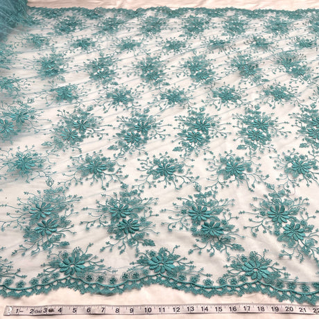 1 Yard Floral Embroidered Lace Fabric for Bridal Evening Gowns 52 inch Width