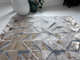 Maximus 242 Polyester Viscose Blend Fabric - Silver With Gold Geometric Design, Color-Changing Flat Weave, 10' X 13' (1 Rug)
