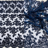 1 Yard Corded Bridal Lace Fabric Embroidered on 100% Polyester Net Mesh – 51"