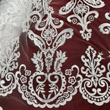 1 Yard Luxurious Corded Bridal Lace Fabric with Floral Embroidery White