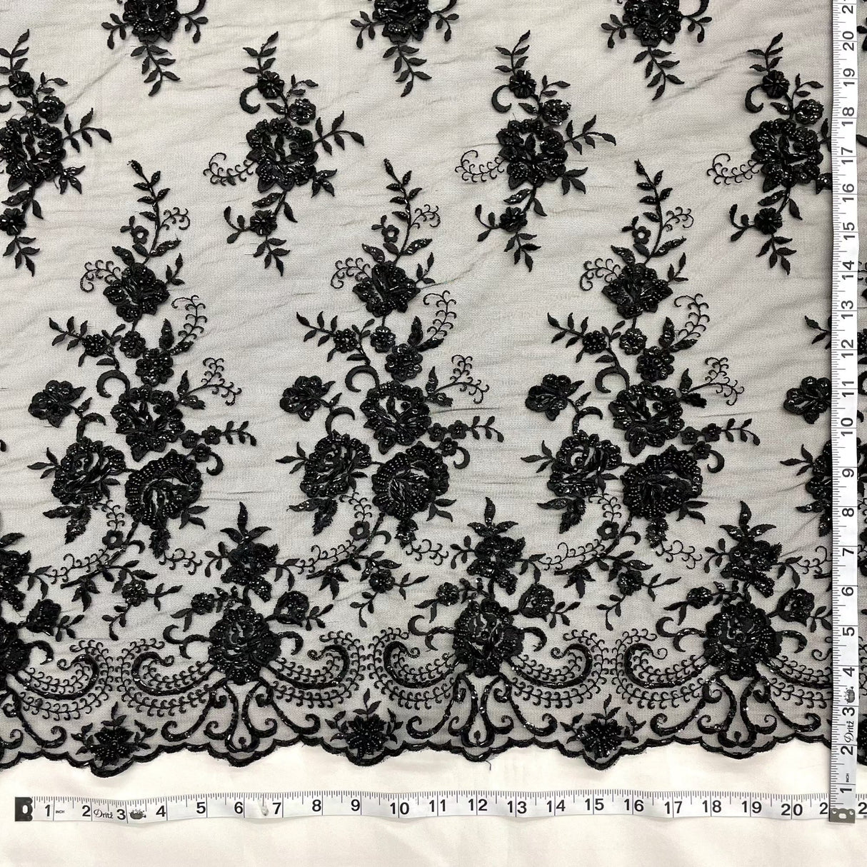 Black Beaded Sequined Lace Fabric 52"