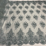 1 Yard Stunning Beaded Lace Fabric Embroidered on 100% Polyester Net Mesh