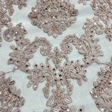 Beaded Lace Fabric on Polyester Net Mesh 56"