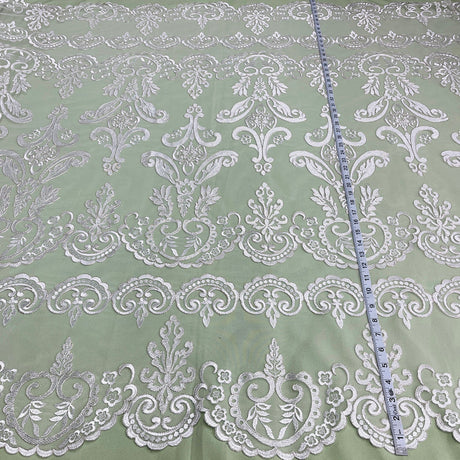 1 Yard Corded Bridal Lace Fabric Embroidered on Polyester Net Mesh