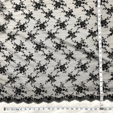 Beaded Lace Fabric on Polyester Net Mesh Black 50"