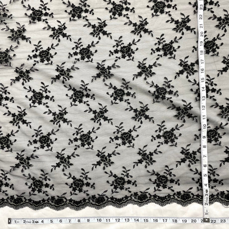 Beaded Lace Fabric on Polyester Net Mesh Black 50"
