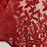 Beaded Corded Lace Fabric on Polyester Net Mesh