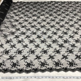 Beaded Lace Fabric Embroidered On 100 Percent Polyester Net Mesh - Black, 50" Width (1 Yard)
