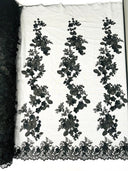 Scarlet 3D Floral Design Lace Fabric - Embroidered Beaded Mesh Lace, Double Scallop, 54" Width (1 Yard)