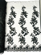 Scarlet 3D Floral Design Lace Fabric - Embroidered Beaded Mesh Lace, Double Scallop, 54" Width (1 Yard)