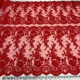 1 Yard Beaded Corded Bridal Lace Fabric Embroidered 100 Percent Polyester Net Mesh 48 inch Width